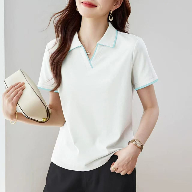 13460915.初云紫衣春夏装 女韩版百搭POLO领纯色T恤宽松显瘦短袖上衣0397