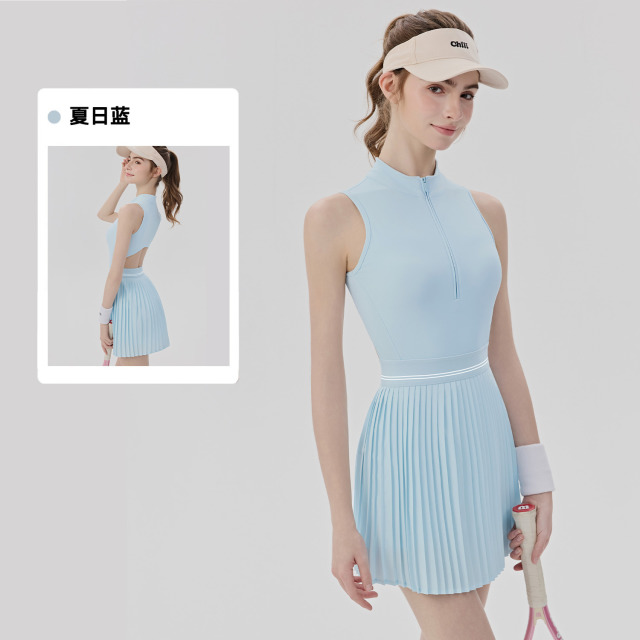 13209740.网球连衣裙女带胸垫防走光瑜伽连体衣羽毛球凉感镂空透气运动裙裤DWQ116159