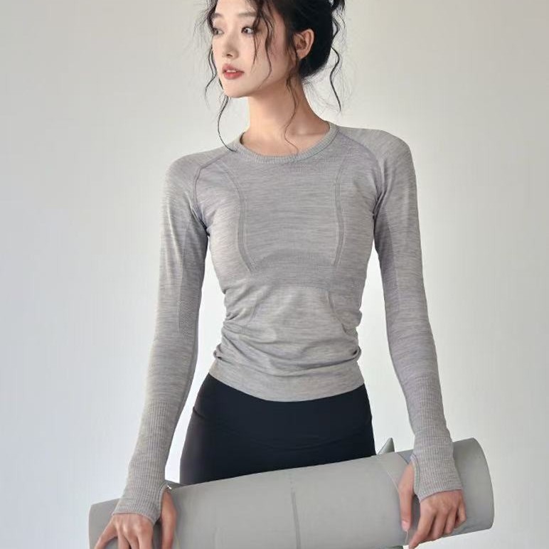 13289657.运动上衣女修身圆领速干无缝一体瑜伽服跑步训练健身长袖CX835
