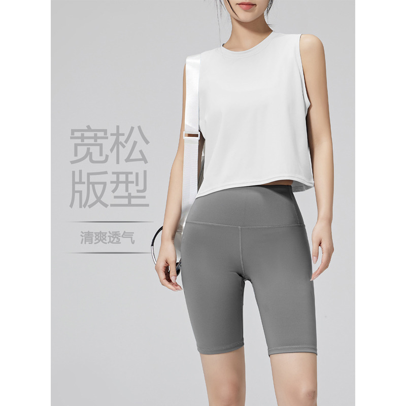 13359014.新款春夏女瑜伽圆领无袖普拉提裸感跑步健身高腰提臀运动短裤套装TZ01111
