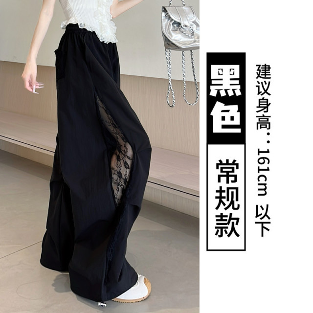 13469410.牧塔伦春夏薄款百搭蕾丝工装裤女新款镂空拼接设计宽松阔腿直筒裤子KZ12569