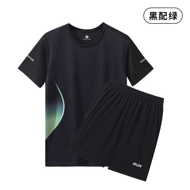 13473730.牧塔伦休闲男女运动套装夏季健身羽毛球服短袖T恤男士速干衣服跑步宽松休闲运动服大码TZ2405