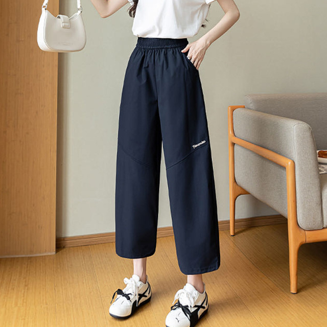 13504789.牧塔伦夏季简约薄款冰丝速干哈伦裤女大码胖mm休闲裤防晒高腰运动九分裤KZ6811