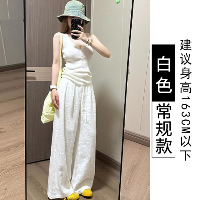 13539843.天丝亚麻阔腿裤女夏季薄款新款冰丝宽松直筒休闲慵懒拖地裤子KZH36