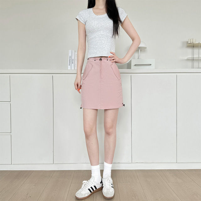 13678725.牧塔伦灰色拉链工装短裙女夏季新款垂感显瘦美式包臀裙小个子a字半身裙QZF706