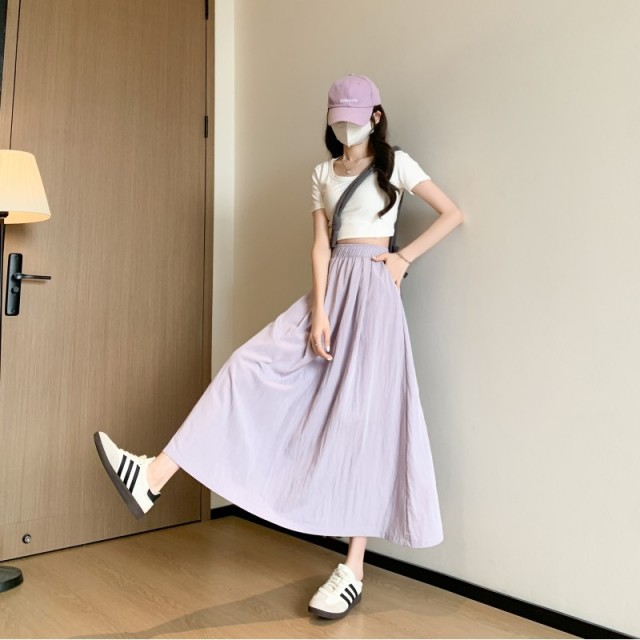 13678979.牧塔伦紫色山本裙裤女夏季新款高腰a字半身长裙小个子冰丝阔腿裤裙QZQ03