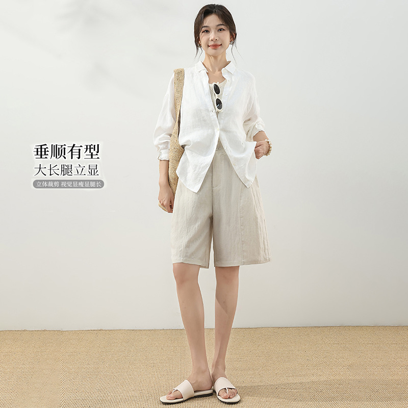 13719085.牧塔伦慵懒风天丝亚麻五分裤女夏薄款A字宽松莱赛尔棉麻山本短裤贝斯裤DK2616