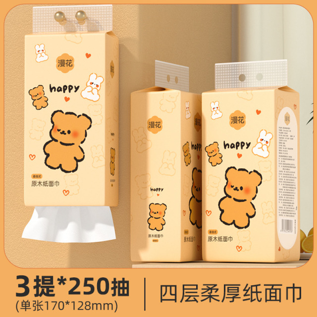 13736222.【9.9元秒杀到手3大提】漫花悬挂式Q熊抽纸1000张4层家用面巾纸抽纸餐巾纸