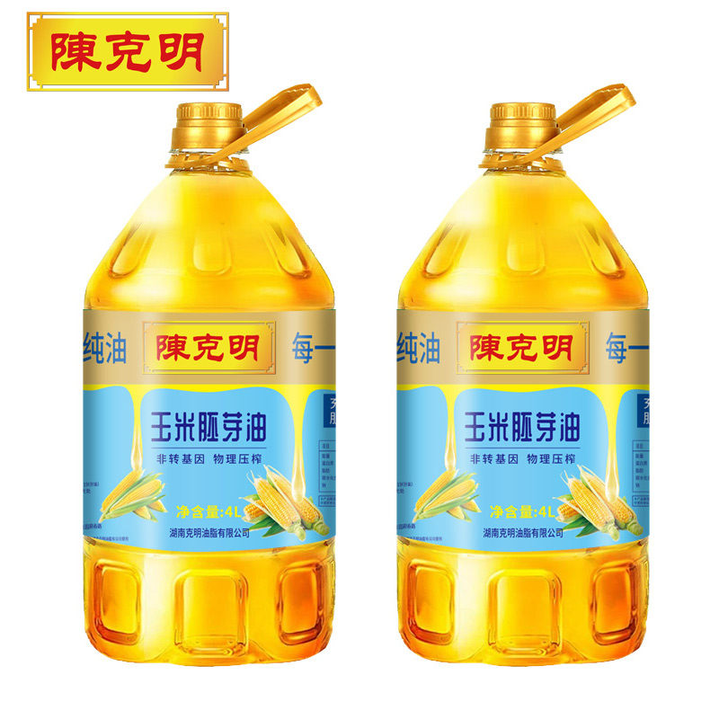 12738708.陈克明 非转基因一级物理压榨鲜胚玉米油食用油4L*2桶