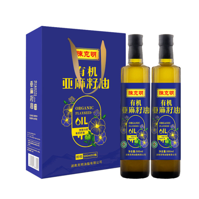 12739196.陈克明 物理冷榨有机亚麻籽油礼盒装500mL*2瓶