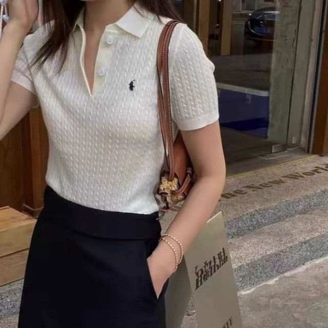 13680923.2026春秋新款老钱风休闲百搭小马刺绣麻花短袖POLO领T恤 0201211507