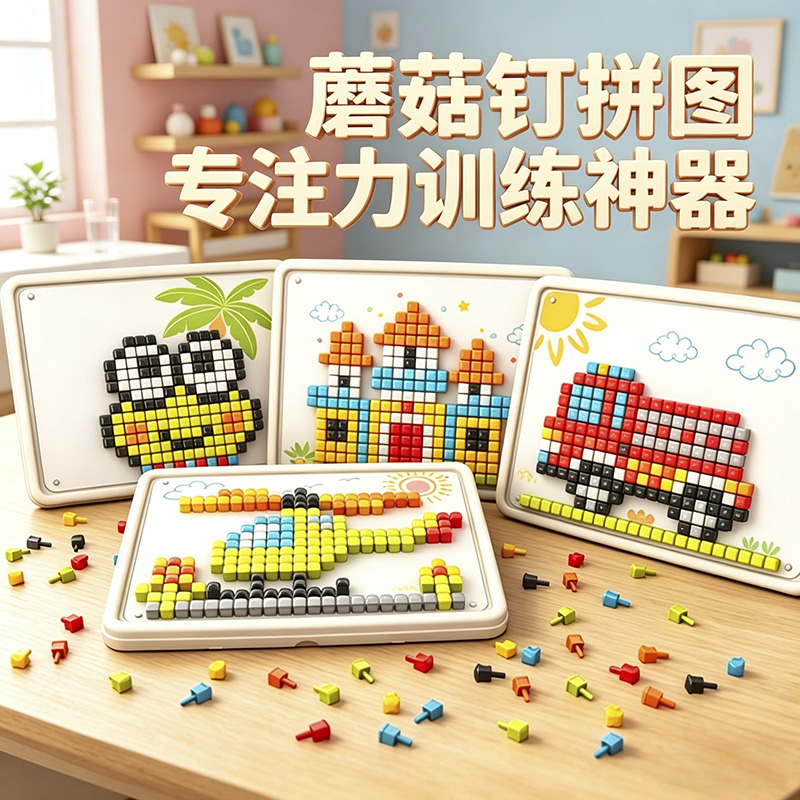 13497181.立体蘑菇钉拼图DIY拼装专注力训练六一儿童礼物益智玩具3到6岁拼豆