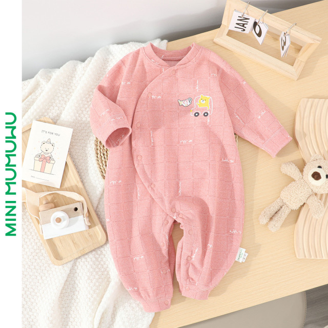 12399195.木木屋正品春秋季婴幼儿A类长袖哈衣新生宝宝绒感爬服男女宝外出连体衣家居斜开睡衣