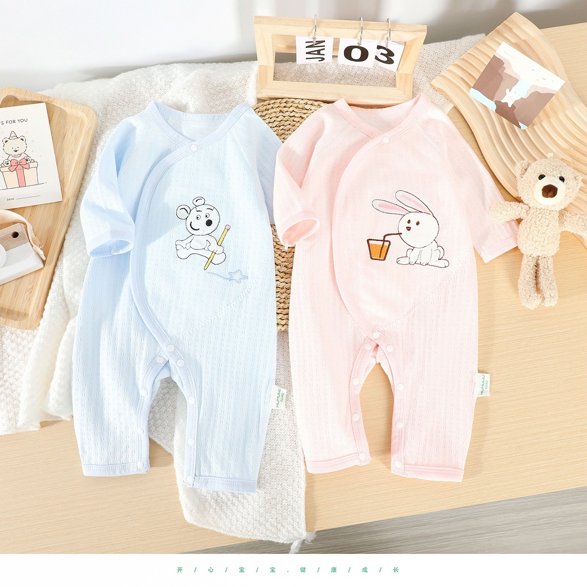 12406979.木木屋正品【100%纯棉】0-6月龄新生婴儿全棉连体衣A类无骨宝宝内衣