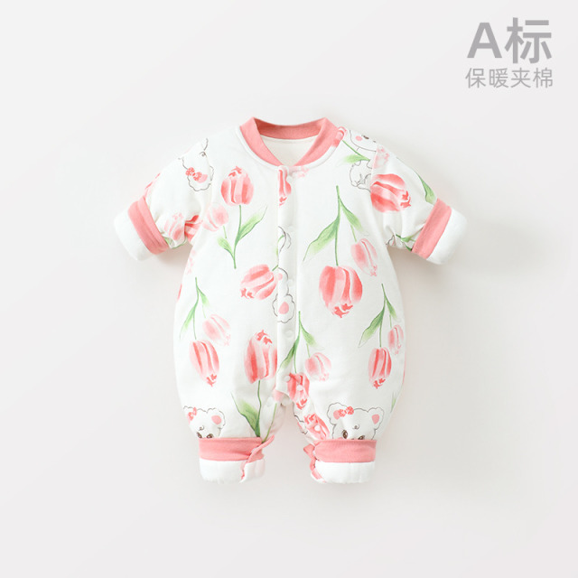 12545315.木木屋新生婴儿冬装加厚连体衣冬季宝宝棉服花棉袄冬天外出大花棉衣新生儿家居爬服