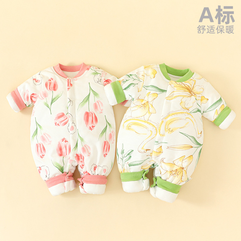 12545315.木木屋新生婴儿冬装加厚连体衣冬季宝宝棉服花棉袄冬天外出大花棉衣新生儿家居爬服