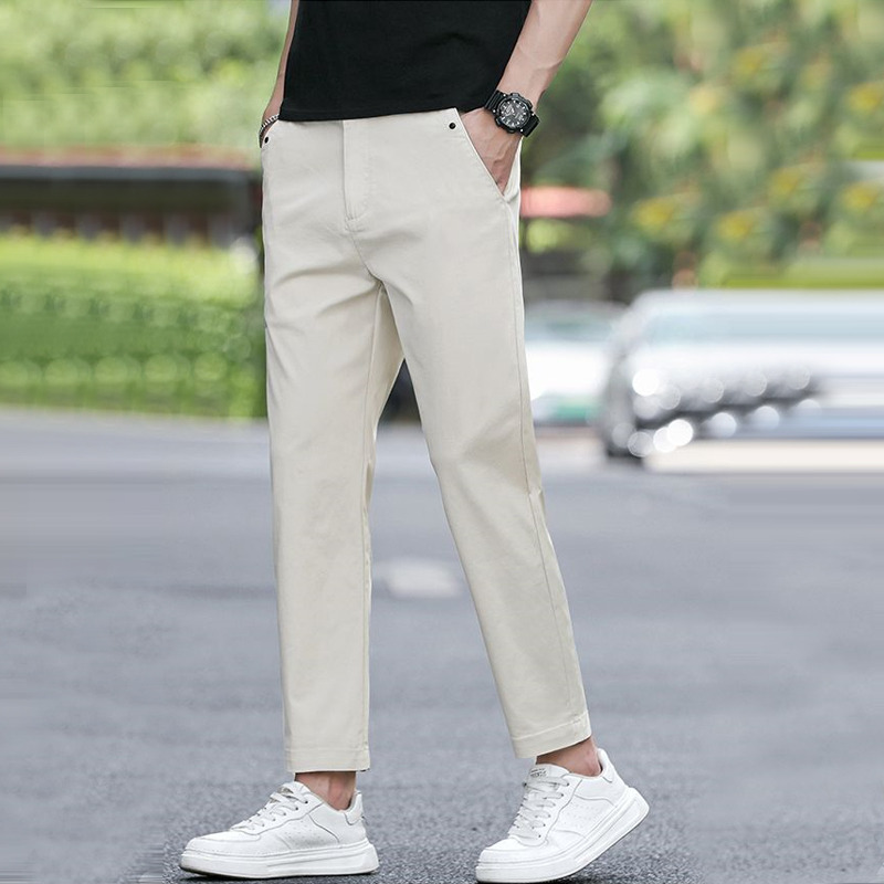12400096.引闻 男士修身弹力小直筒九分休闲裤