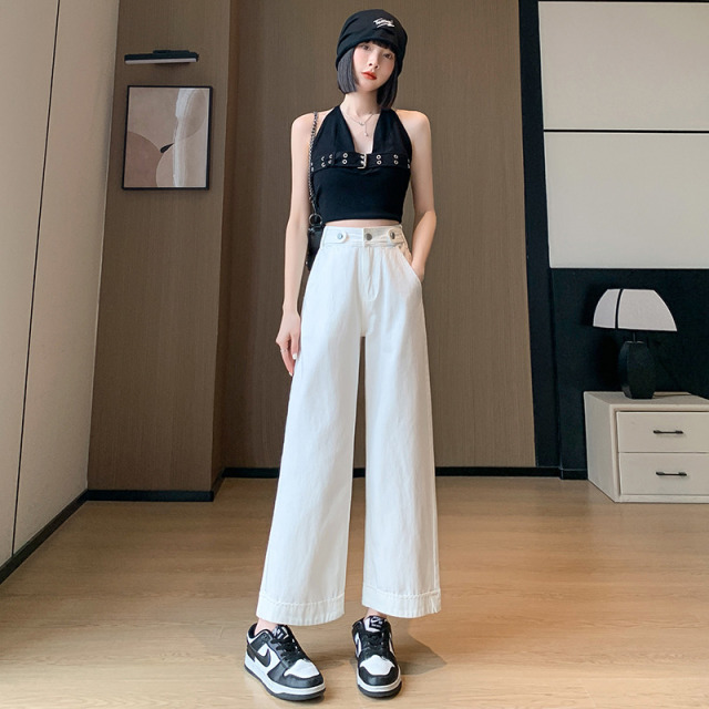 13369741.引闻 小个子设计感裤腰纽扣窄版直筒烟管牛仔裤女