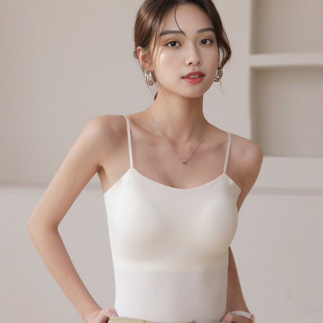 11785827.雅鹿女士冰丝吊带美背文胸一体带胸垫内衣新款内搭外穿无痕韩系背心上衣女款