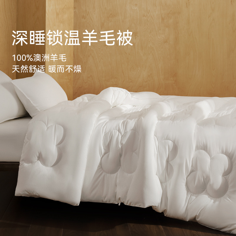 12560808.艾美家透气保暖100%澳洲羊毛深睡锁温羊毛被芯秋冬被子柔软羊毛被子