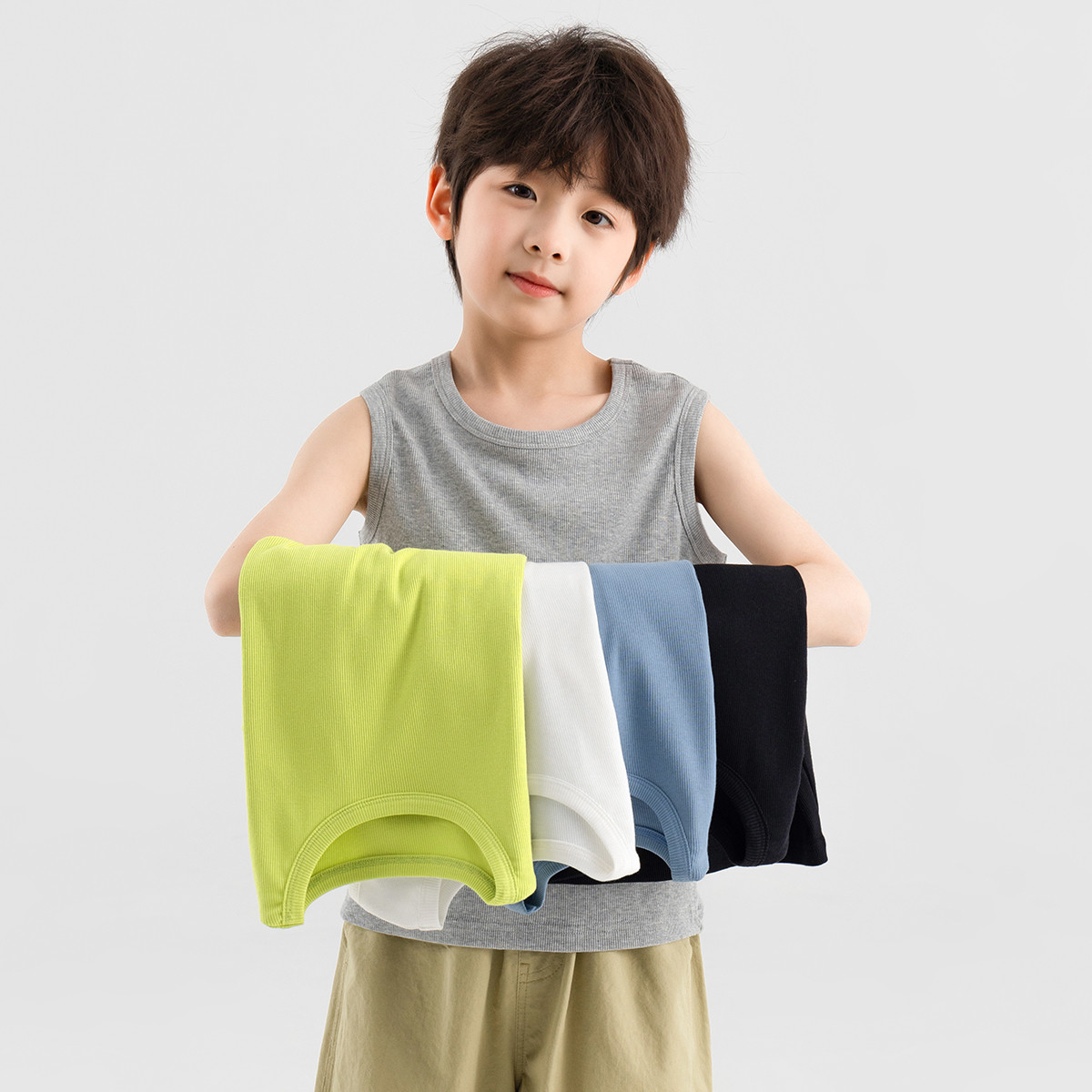 13309070.【优可丝面料】男童运动休闲背心夏季简约质感上衣儿童百搭无袖T