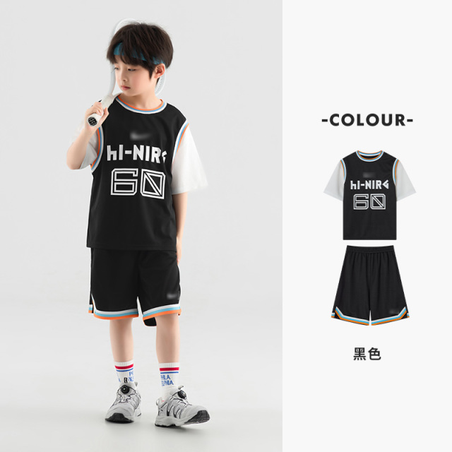 13310644.儿童2026夏季彩色织带假两件针织套装两件套中大童篮球服潮