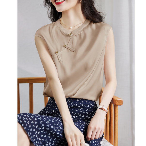 8056543.【椿山晓月】夏国风新中式温婉衬衫复古红珠装饰盘扣衬衣女装上衣