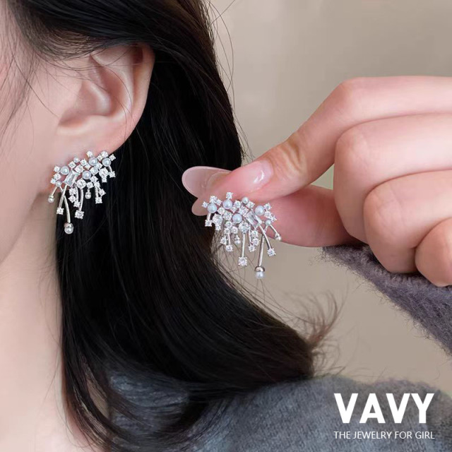 13672258.VAVY【何家同款】破碎星云满钻囊珍珠耳钉女高级感简约气质耳环耳饰