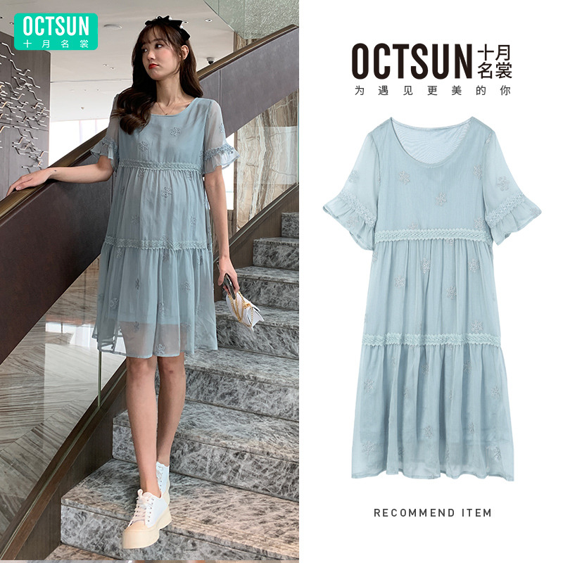 12999341.十月名裳孕妇雪纺连衣裙孕妇装夏网红裙子薄款夏天宽松潮辣妈夏装