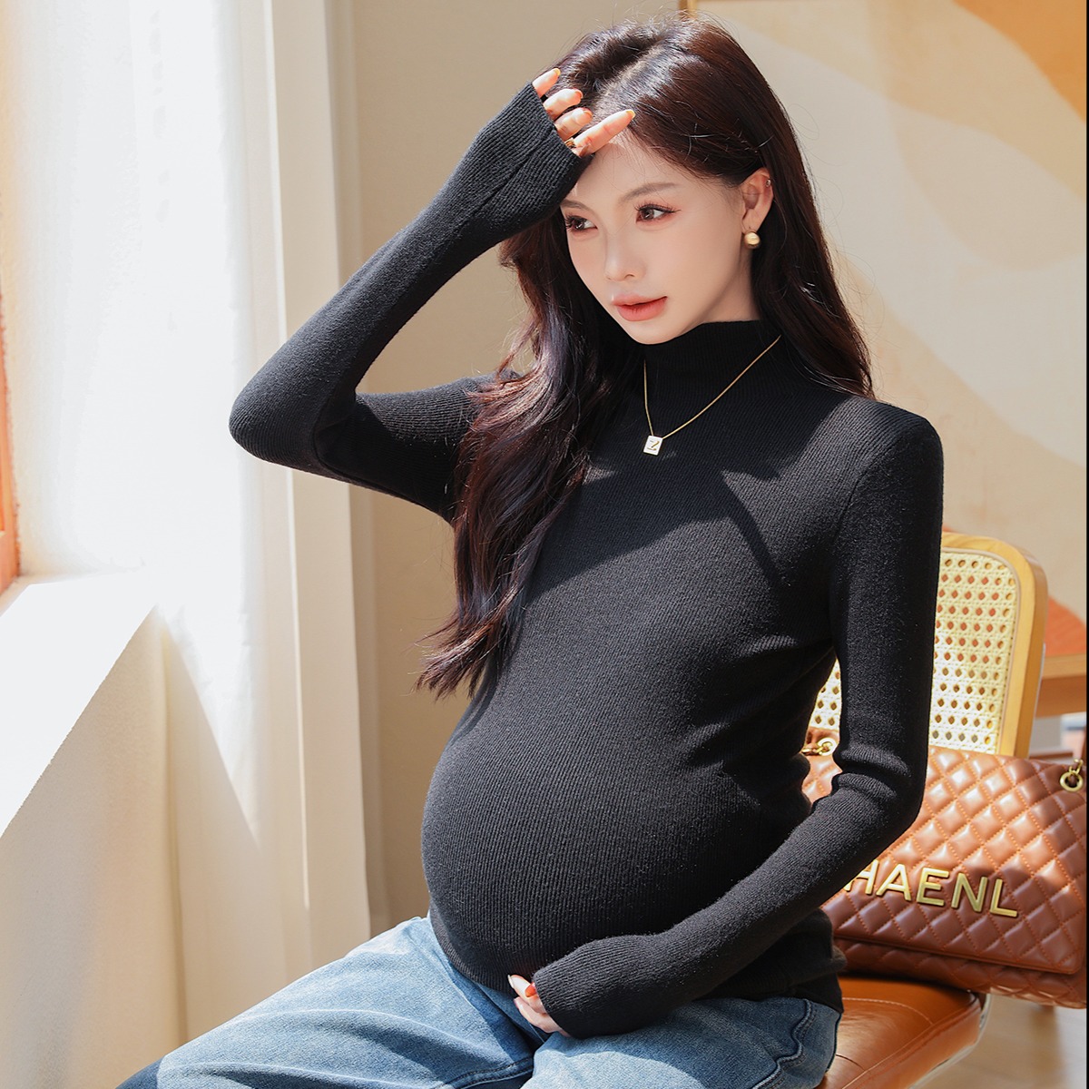 12999194.十月名裳孕妇装秋冬季孕妇加厚打底衫孕妇半高领保暖针织毛衣长袖上衣
