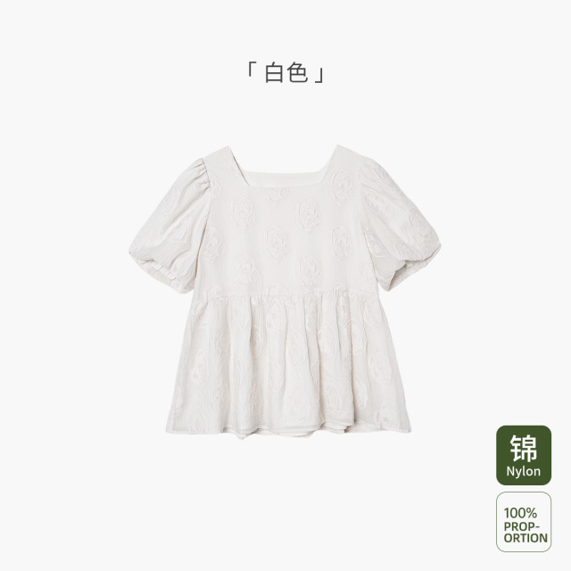 12999514.十月名裳孕妇上衣夏季新款立体花朵方领泡泡袖小衫大码时尚显瘦衬衣
