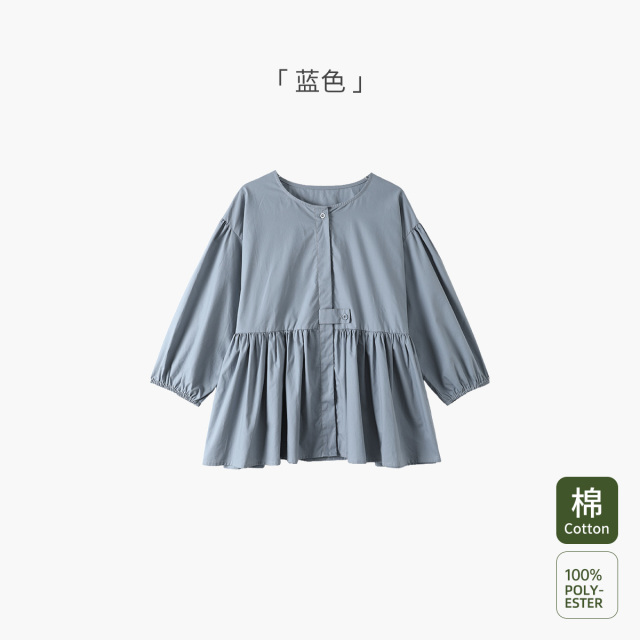 12999483.十月名裳孕妇装秋季纯棉韩版宽遮肚中长款松圆领灯笼袖娃娃衫衬衣