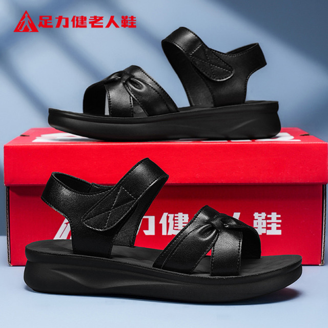 12309345.足力健老人鞋夏季透气凉鞋女士轻便舒适凉鞋休闲妈妈鞋 6141K黑色35