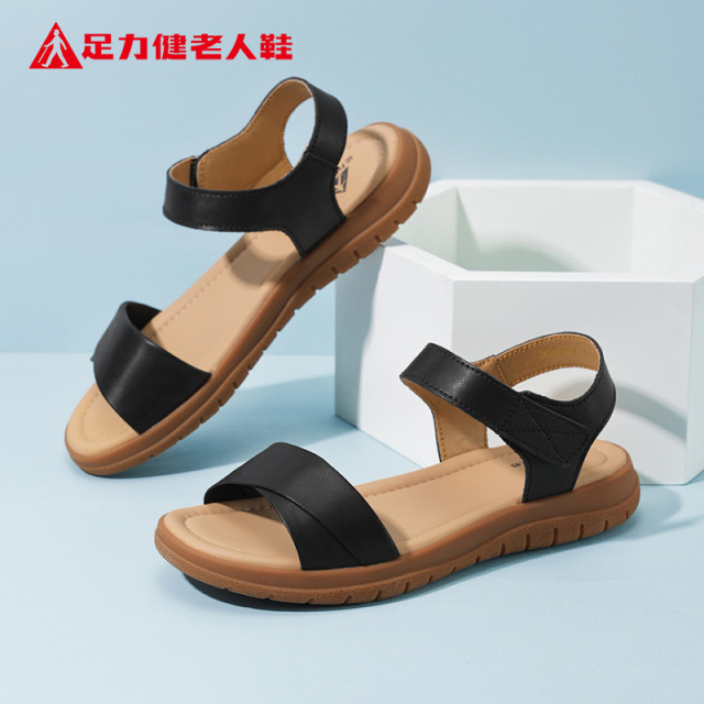 13439865.足力健老人鞋夏季透气凉鞋妈妈鞋外穿鞋子女款平底休闲鞋 6107K