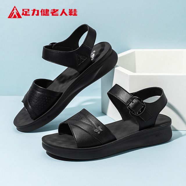 13424831.足力健老人鞋夏季透气妈妈鞋平底鞋子女款软底凉鞋休闲鞋 6079K