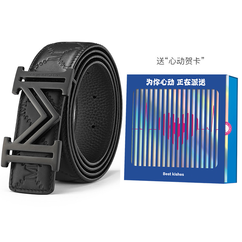 11576360.马克华菲男士皮带男个性不锈钢板扣内穿真皮牛皮裤腰带心动礼盒生日/情人节礼物
