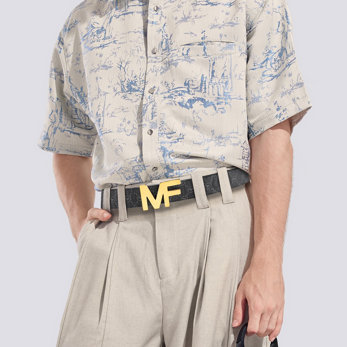 11575987.马克华菲男士皮带时尚PVC印花品牌字母板扣皮带腰带男送老公生日/情人节礼物