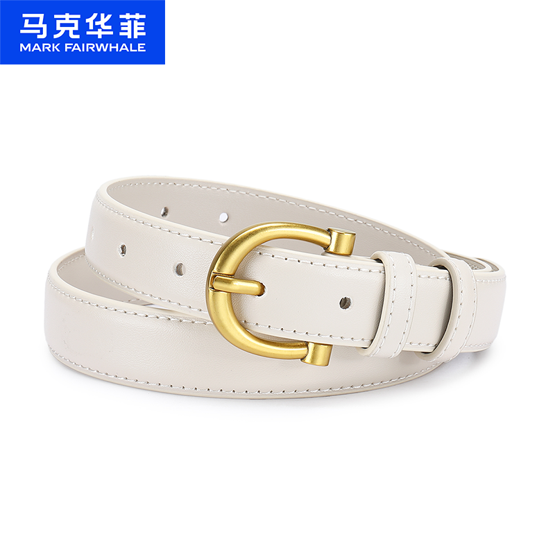 12494021.马克华菲 针扣皮带女士百搭腰带牛二层皮装饰时尚高级皮带女节日礼物送妈妈