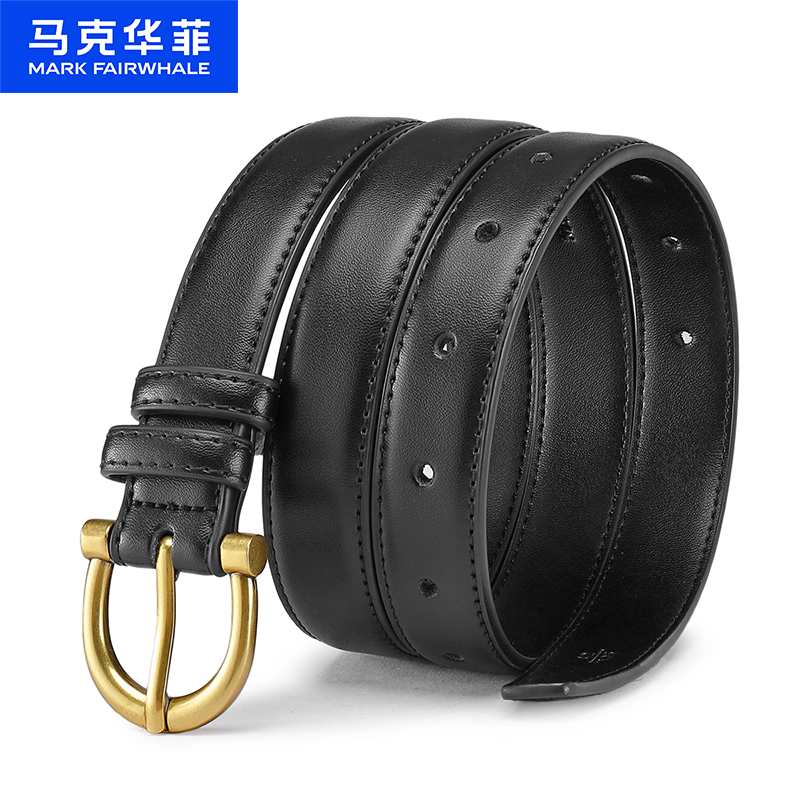 12494123.马克华菲 针扣皮带女士百搭腰带二层牛皮装饰时尚高级皮带女节日礼物