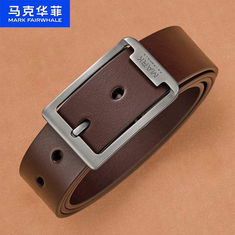 12535657.马克华菲 头层牛皮男士复古皮带新款真皮针扣腰带百搭礼盒装