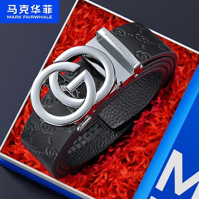 12535439.马克华菲 头层牛皮商务时尚自动扣腰带裤带男士皮带真皮配礼盒