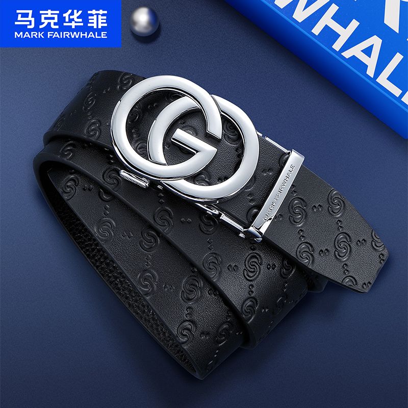 12535439.马克华菲 头层牛皮商务时尚自动扣腰带裤带男士皮带真皮配礼盒
