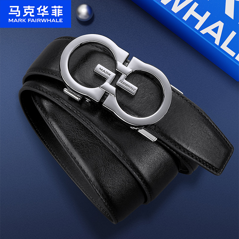 12538035.马克华菲 正品皮带男士真皮腰带新款自动扣牛皮年轻人裤带礼盒装
