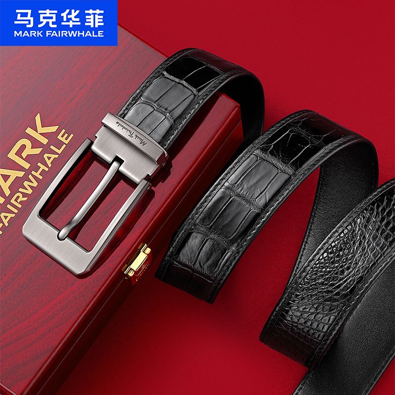 12787336.马克华菲 高端鳄鱼皮轻奢皮带男腰带商务休闲针扣皮带男士节日好礼