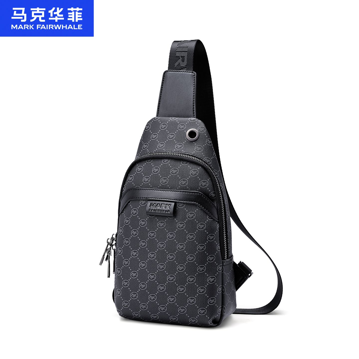 12796564.马克华菲 胸包男时尚印花休闲百搭单肩包斜挎包耳机孔位男包节日礼物送男友