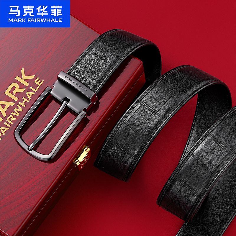 12796047.马克华菲 时尚高级鹿皮自动扣百搭通勤皮带男士真皮腰带送老公礼物