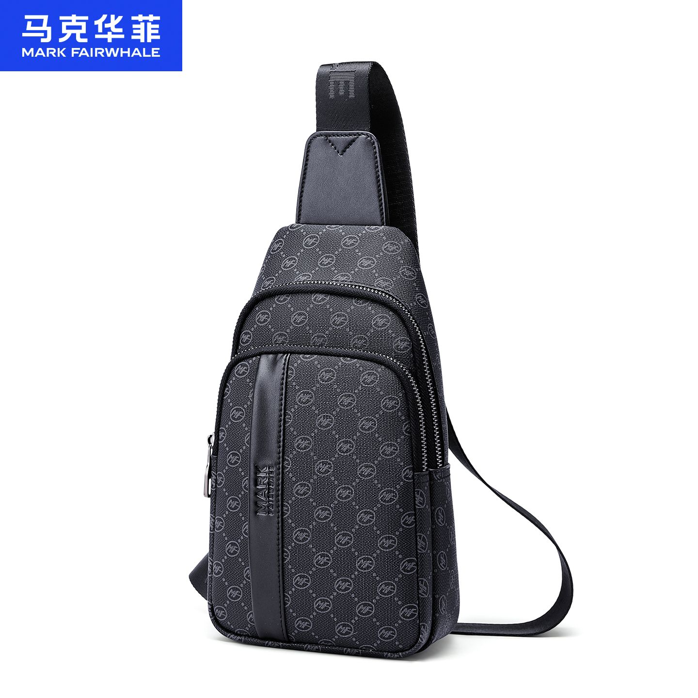 12796631.马克华菲 男士胸包时尚印花单肩包百搭多功能斜挎包商务通勤休闲挎包男包
