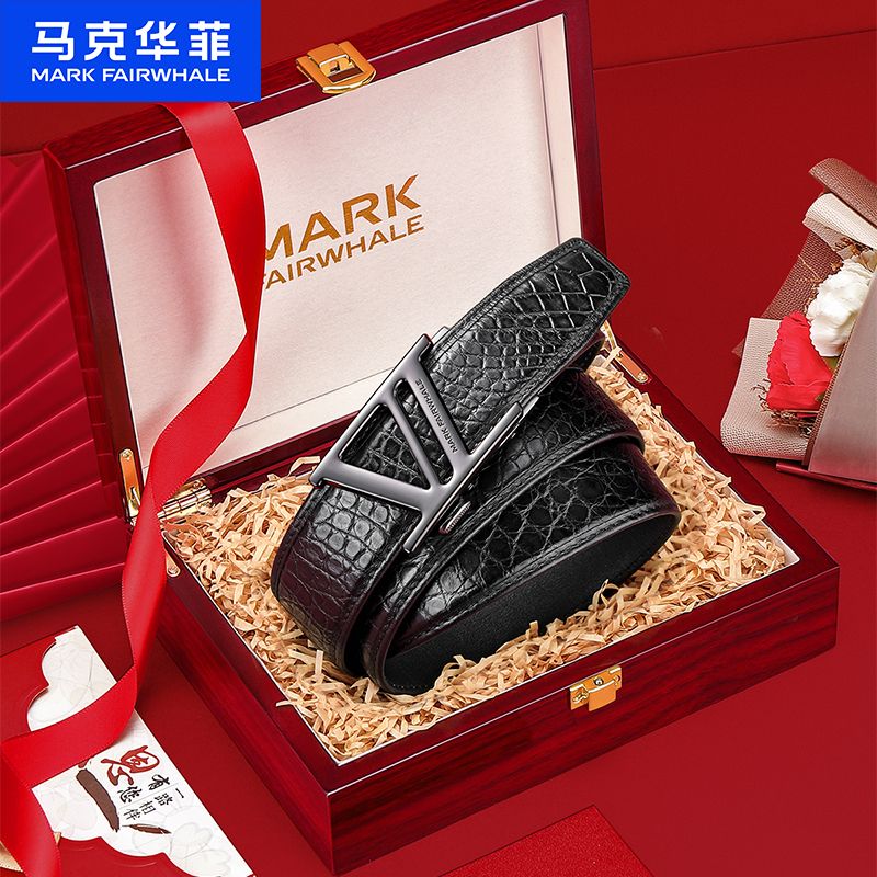 12795877.马克华菲 鳄鱼皮轻奢腰带商务休闲青年皮带百搭显瘦真皮男士腰带