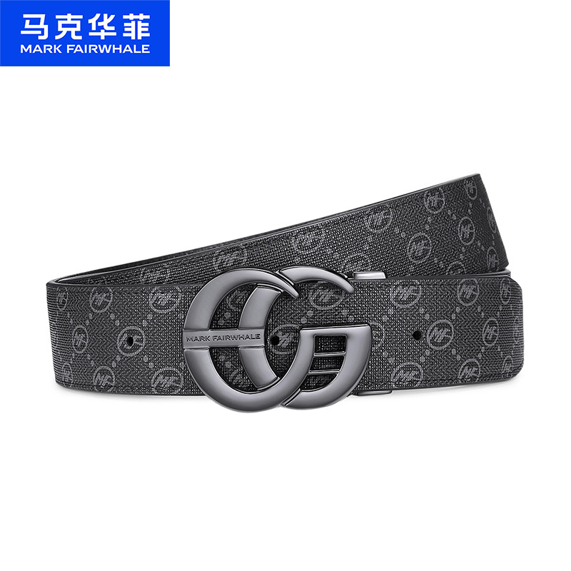 12879949.马克华菲 个性字母扣皮带PVC自动扣男士皮带商务正品黑色裤带配礼盒