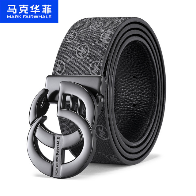 12879949.马克华菲 个性字母扣皮带PVC自动扣男士皮带商务正品黑色裤带配礼盒